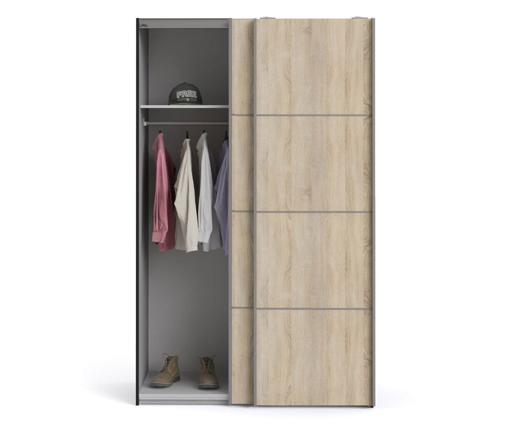 FTG Verona Black Matt with Oak Door 120cm Sliding Wardrobe with 2 Shelves
