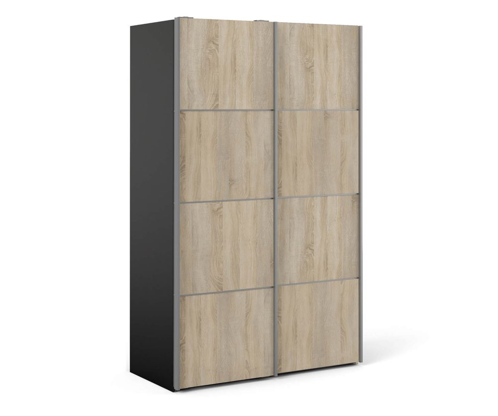 FTG Verona Black Matt with Oak Door 120cm Sliding Wardrobe with 5 Shelves