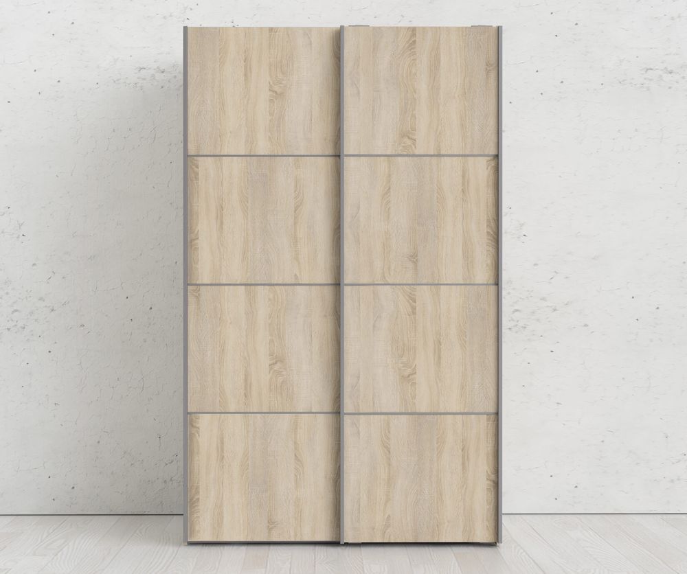 FTG Verona Black Matt with Oak Door 120cm Sliding Wardrobe with 5 Shelves