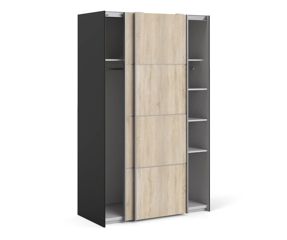 FTG Verona Black Matt with Oak Door 120cm Sliding Wardrobe with 5 Shelves