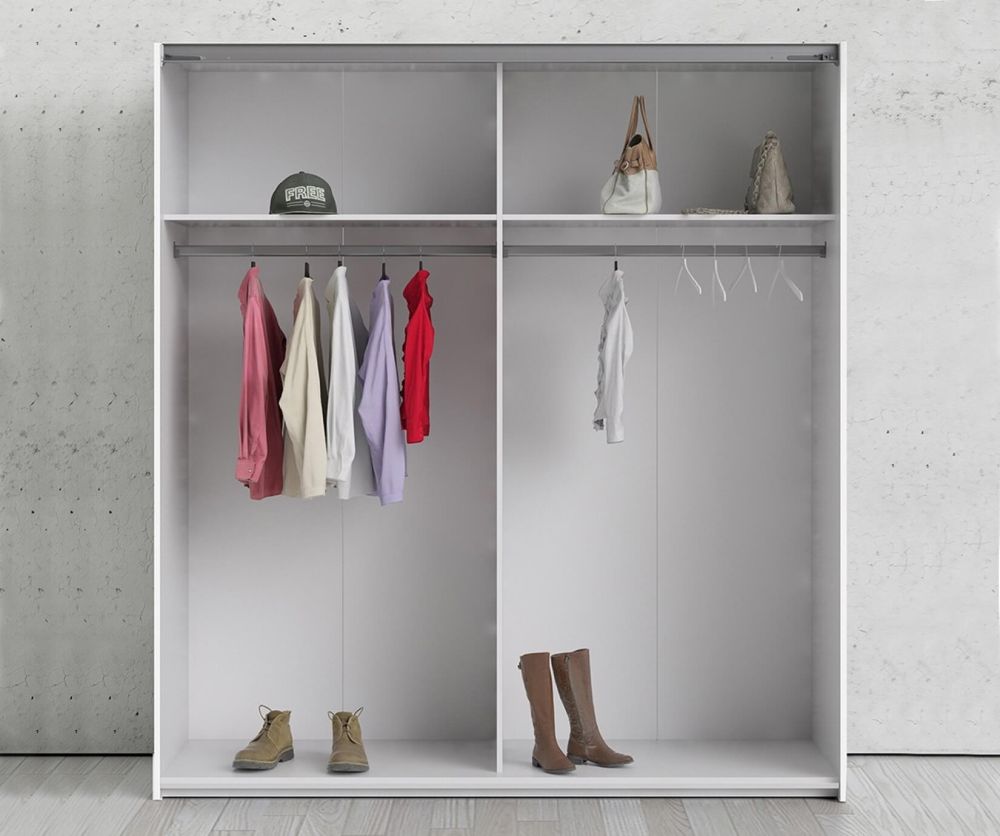 FTG Verona White with Mirror Door 180cm Sliding Wardrobe with 2 Shelves