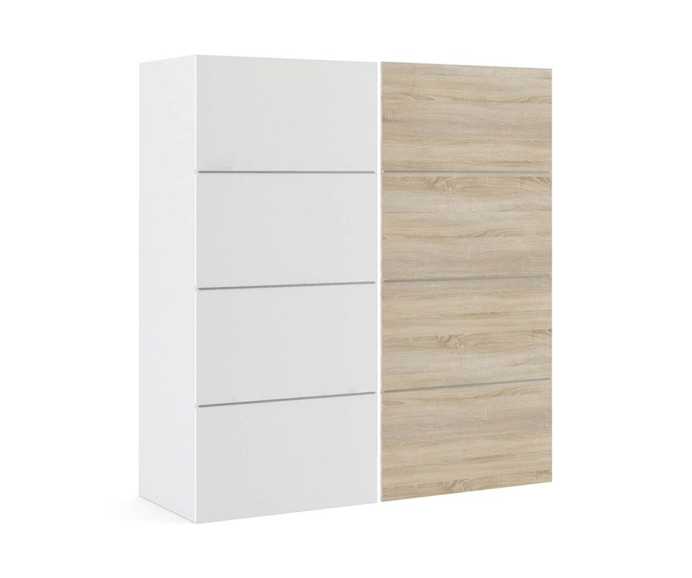 FTG Verona White with White and Oak Door 180cm Sliding Wardrobe with 2 Shelves