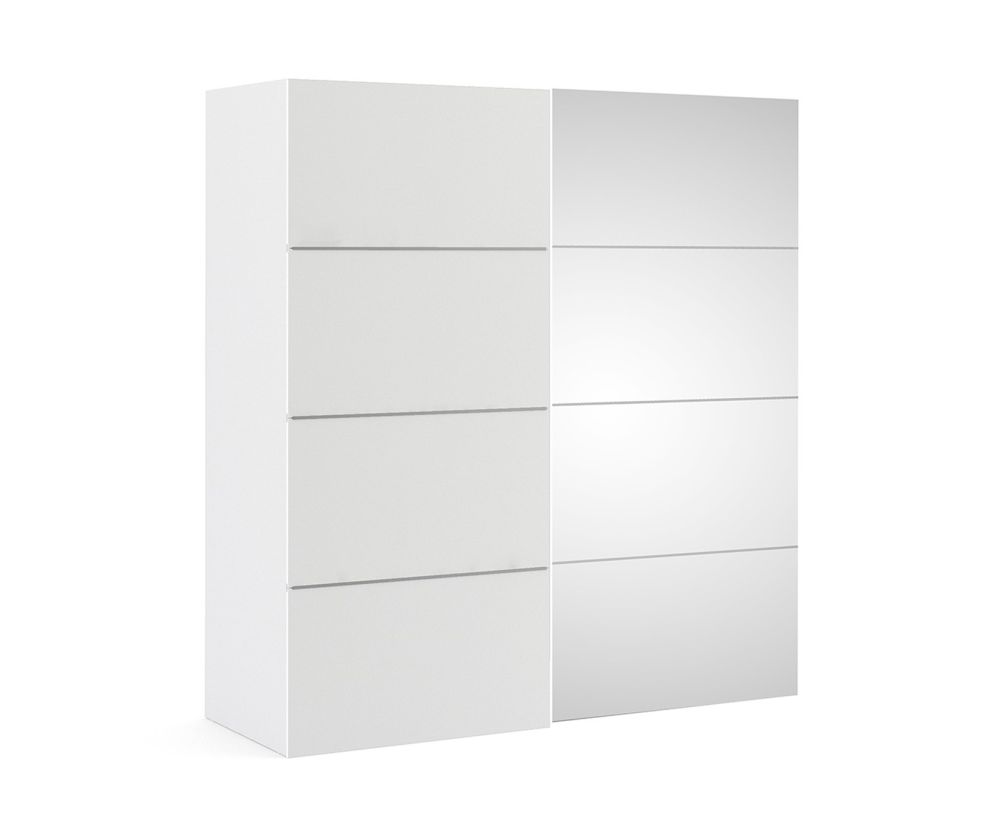 FTG Verona White with White and Mirror Door 180cm Sliding Wardrobe with 2 Shelves