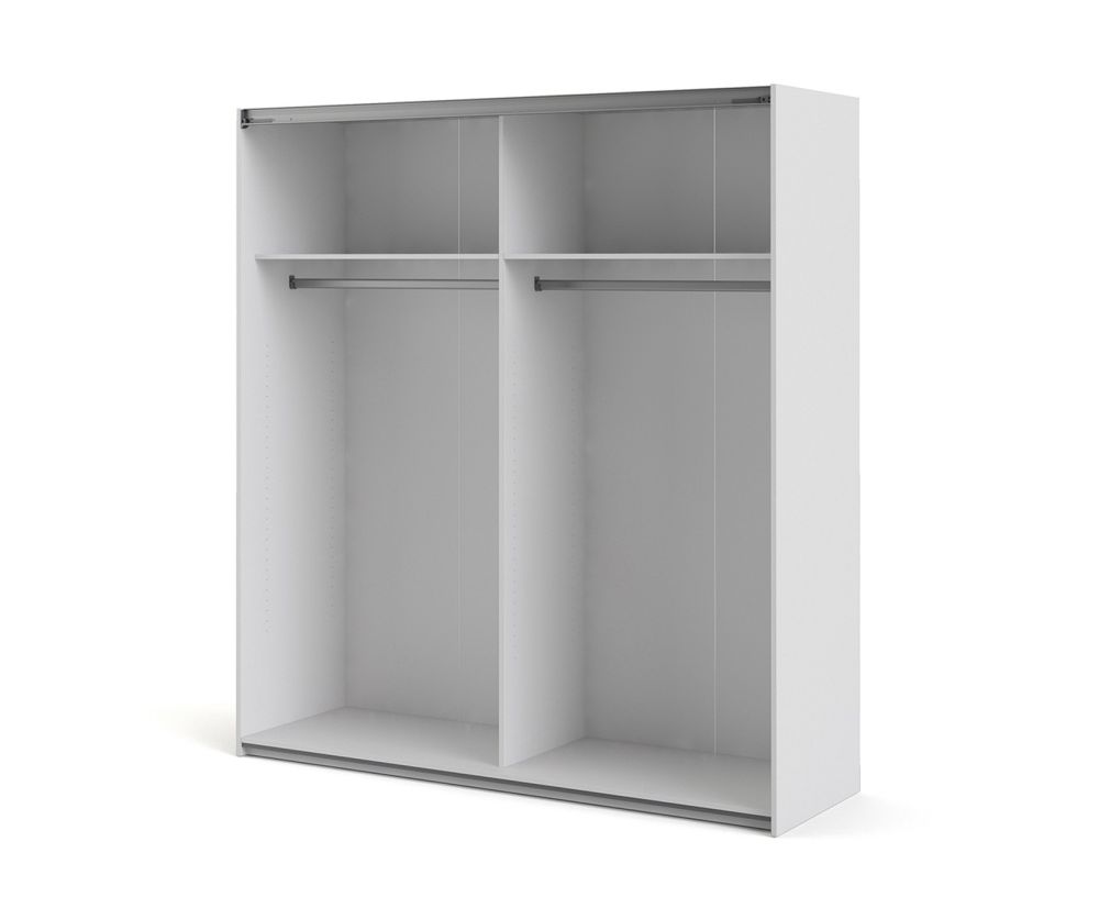 FTG Verona White with White and Mirror Door 180cm Sliding Wardrobe with 2 Shelves