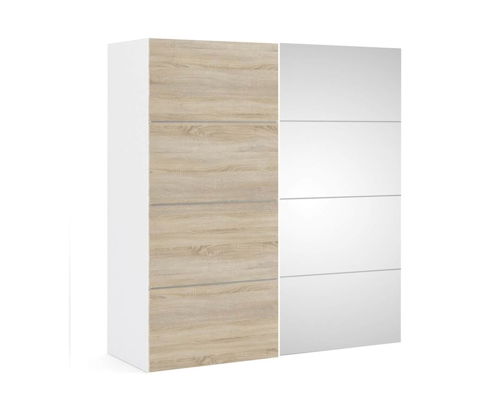 FTG Verona White with Oak and Mirror Door 180cm Sliding Wardrobe with 2 Shelves