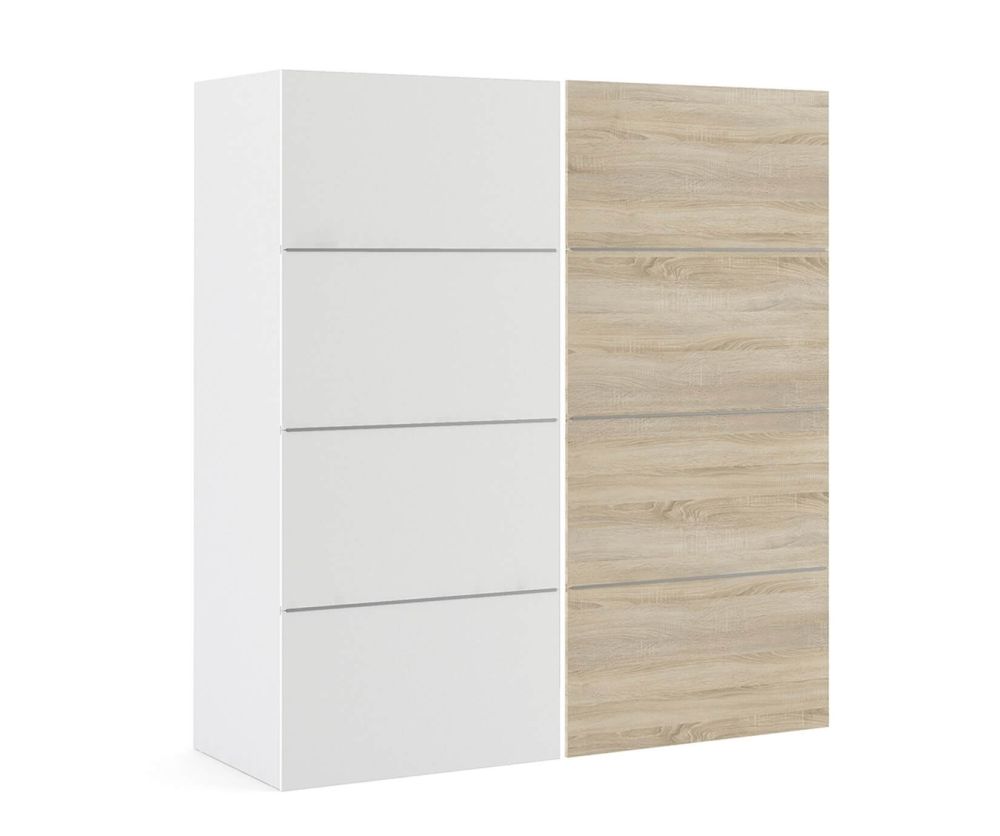 FTG Verona White with White and Oak Door 180cm Sliding Wardrobe with 3 Shelves