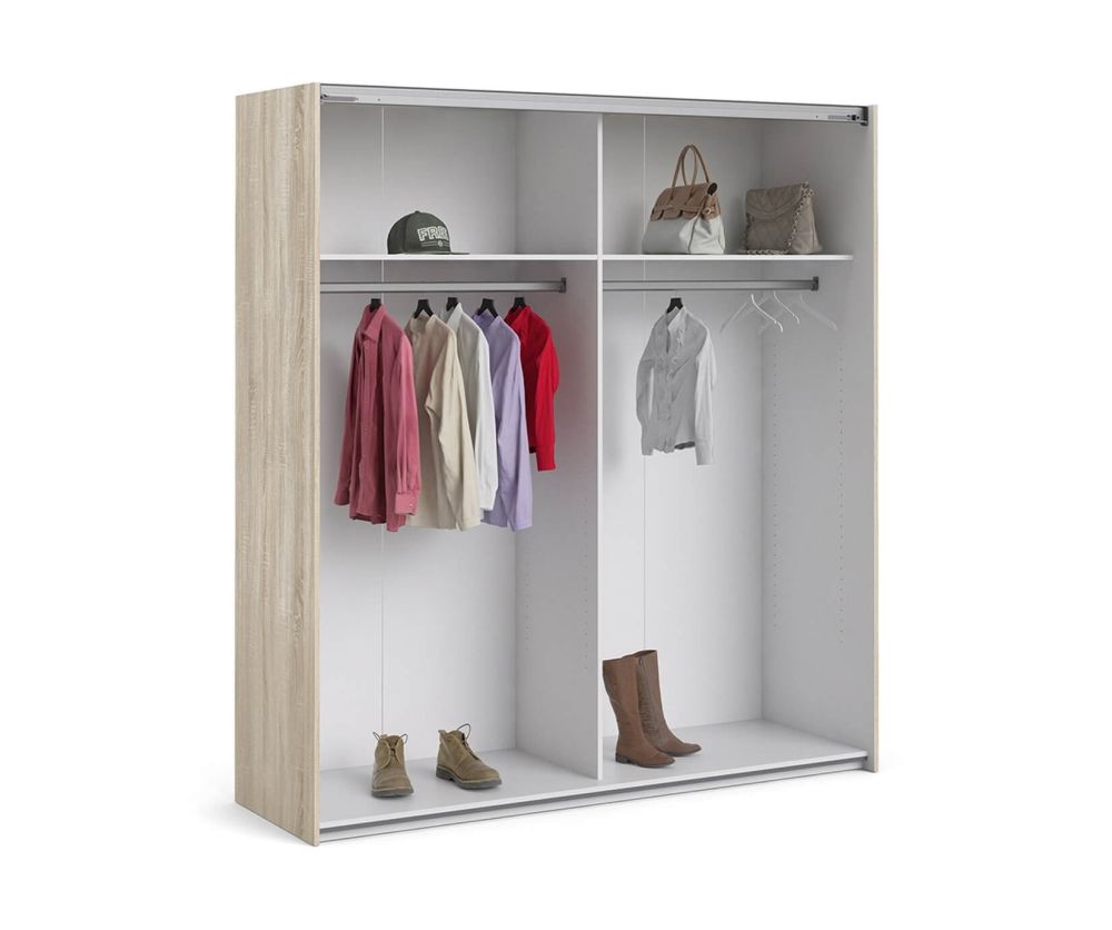 FTG Verona Oak with White Door 180cm Sliding Wardrobe with 2 Shelves