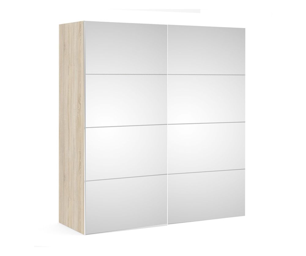 FTG Verona Oak with Mirror Door 180cm Sliding Wardrobe with 2 Shelves