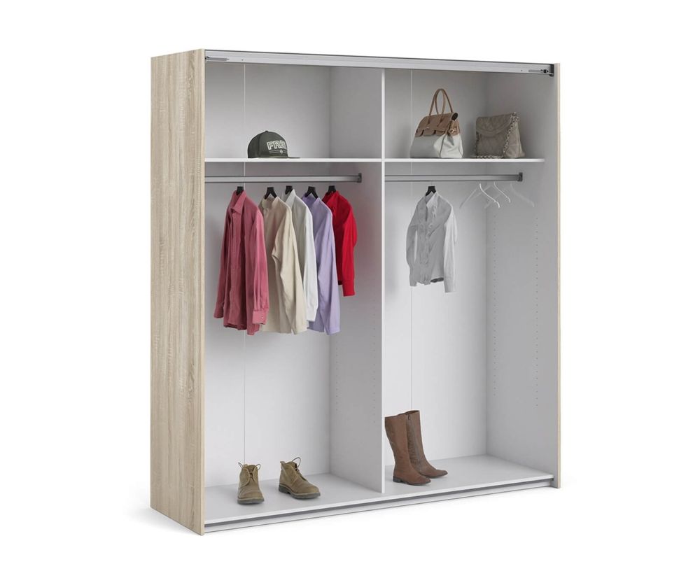 FTG Verona Oak with Mirror Door 180cm Sliding Wardrobe with 2 Shelves