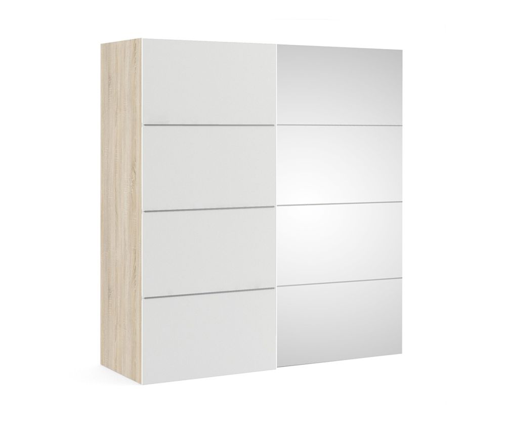 FTG Verona Oak with White and Mirror Door 180cm Sliding Wardrobe with 2 Shelves