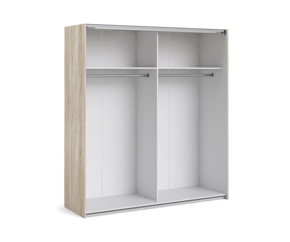 FTG Verona Oak with White and Mirror Door 180cm Sliding Wardrobe with 2 Shelves