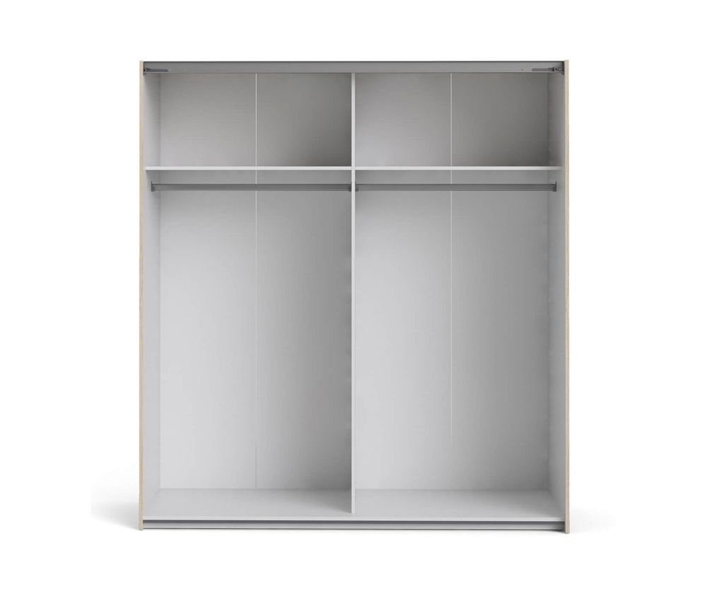 FTG Verona Oak with White and Mirror Door 180cm Sliding Wardrobe with 2 Shelves