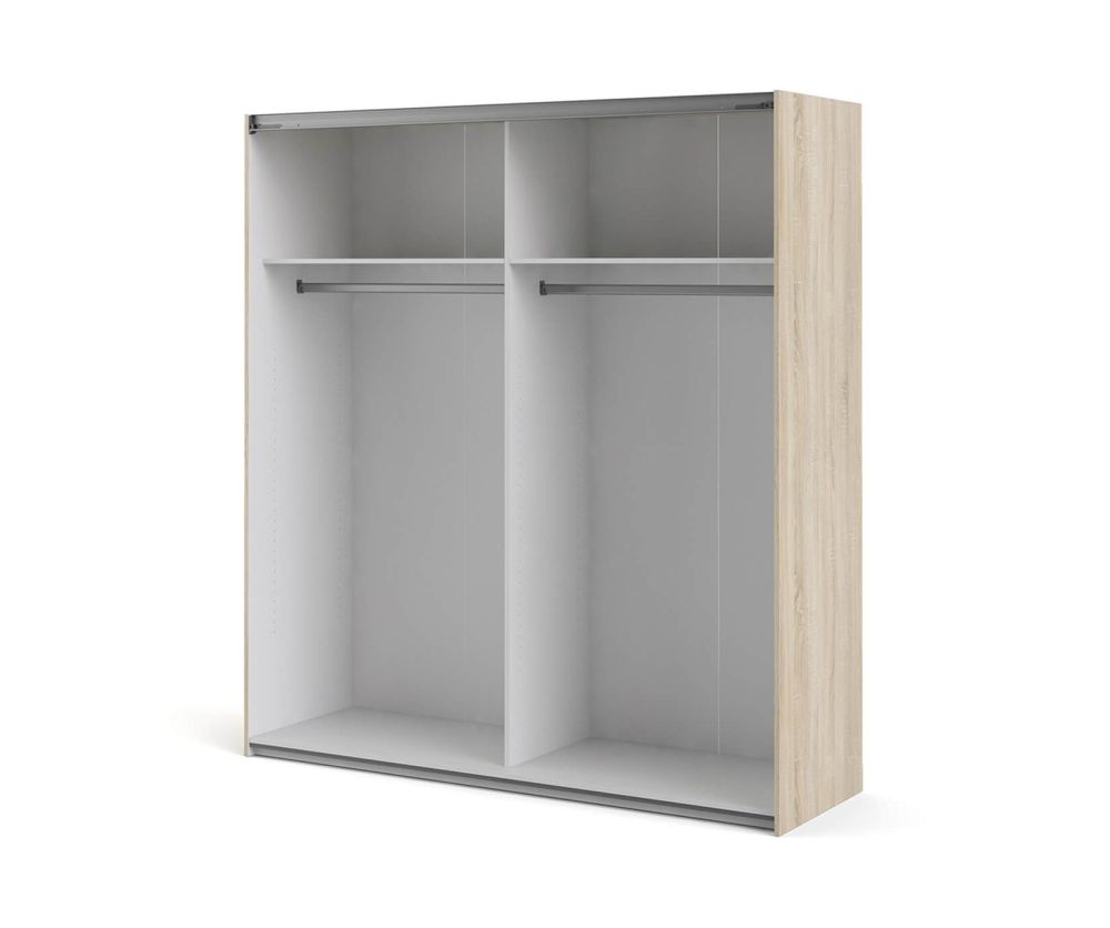 FTG Verona Oak with White and Mirror Door 180cm Sliding Wardrobe with 2 Shelves