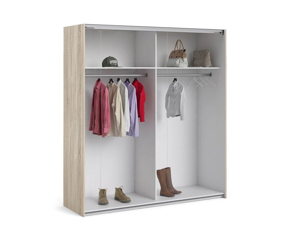 FTG Verona Oak with White and Mirror Door 180cm Sliding Wardrobe with 2 Shelves