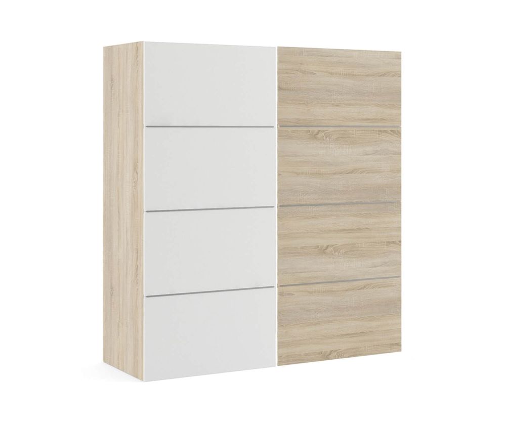 FTG Verona Oak with White and Oak Door 180cm Sliding Wardrobe with 2 Shelves