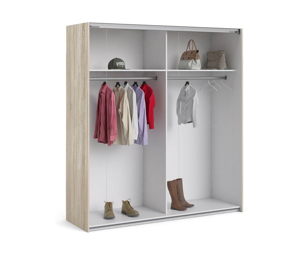 FTG Verona Oak with White and Oak Door 180cm Sliding Wardrobe with 2 Shelves