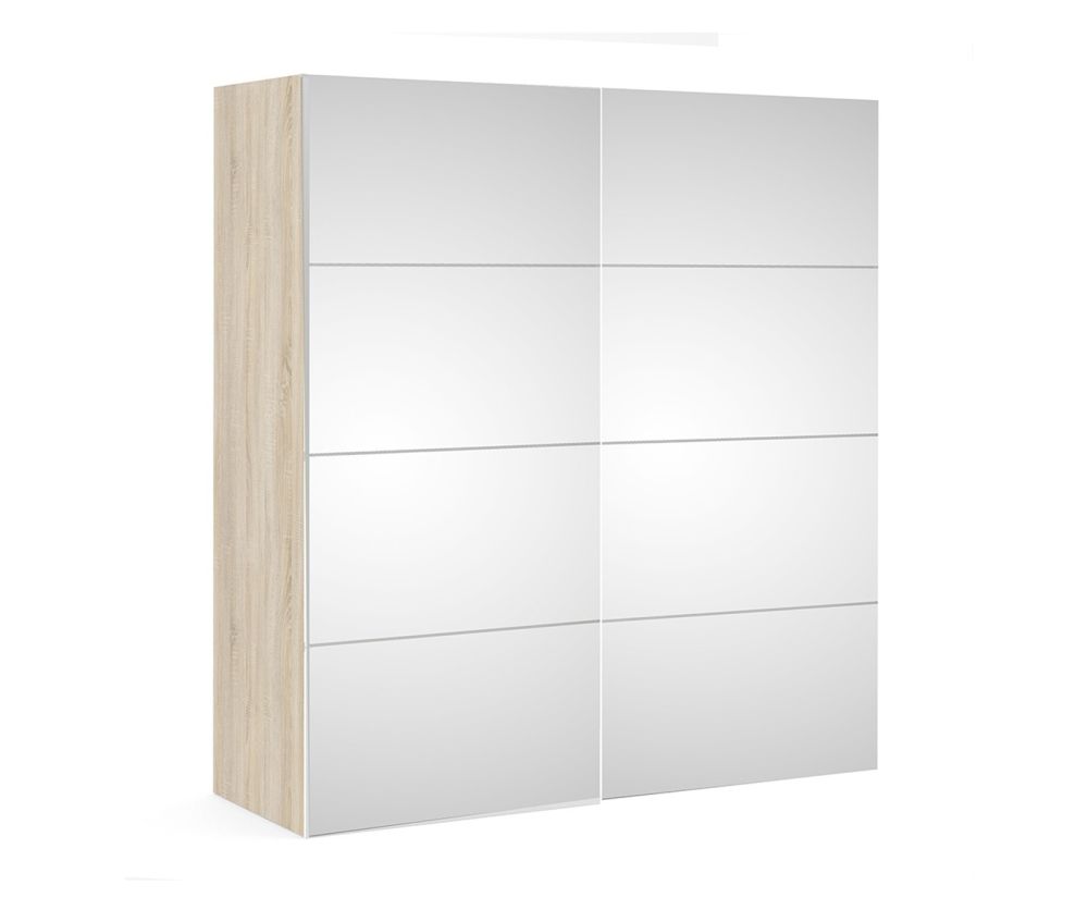 FTG Verona Oak with Mirror Door 180cm Sliding Wardrobe with 3 Shelves
