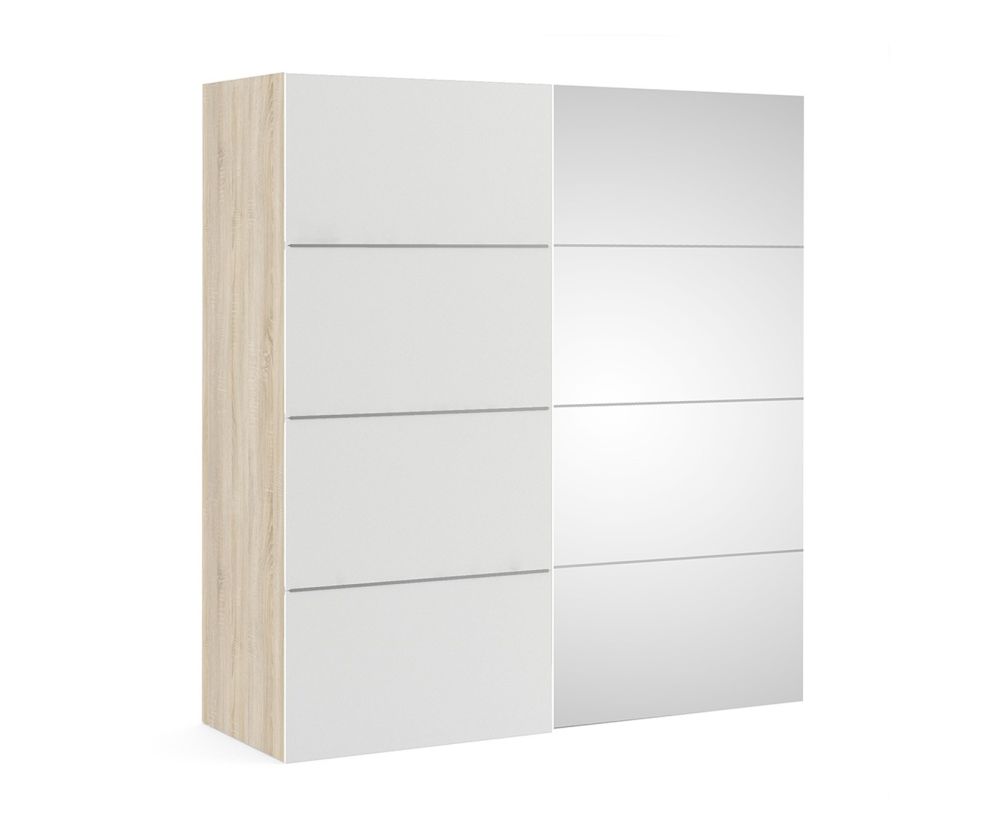 FTG Verona Oak with White and Mirror Door 180cm Sliding Wardrobe with 3 Shelves