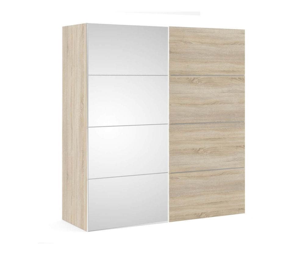 FTG Verona Oak with Oak and Mirror Door 180cm Sliding Wardrobe with 3 Shelves