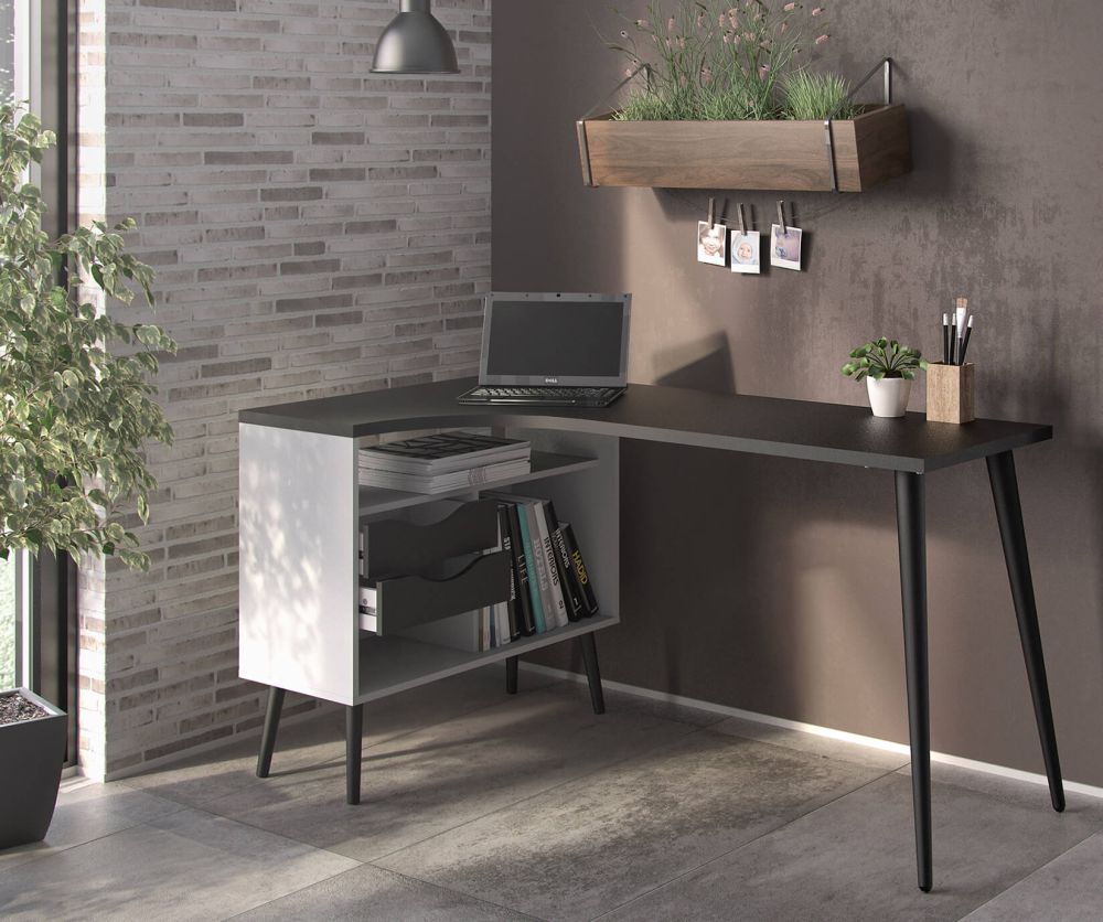 FTG Oslo White and Black Matt 2 Drawer Desk