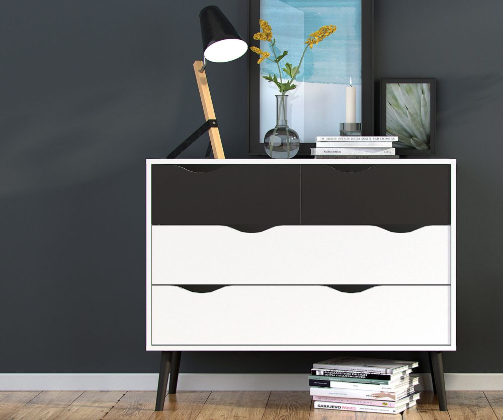 FTG Oslo White and Black Matt (2+2) 4 Drawer Chest