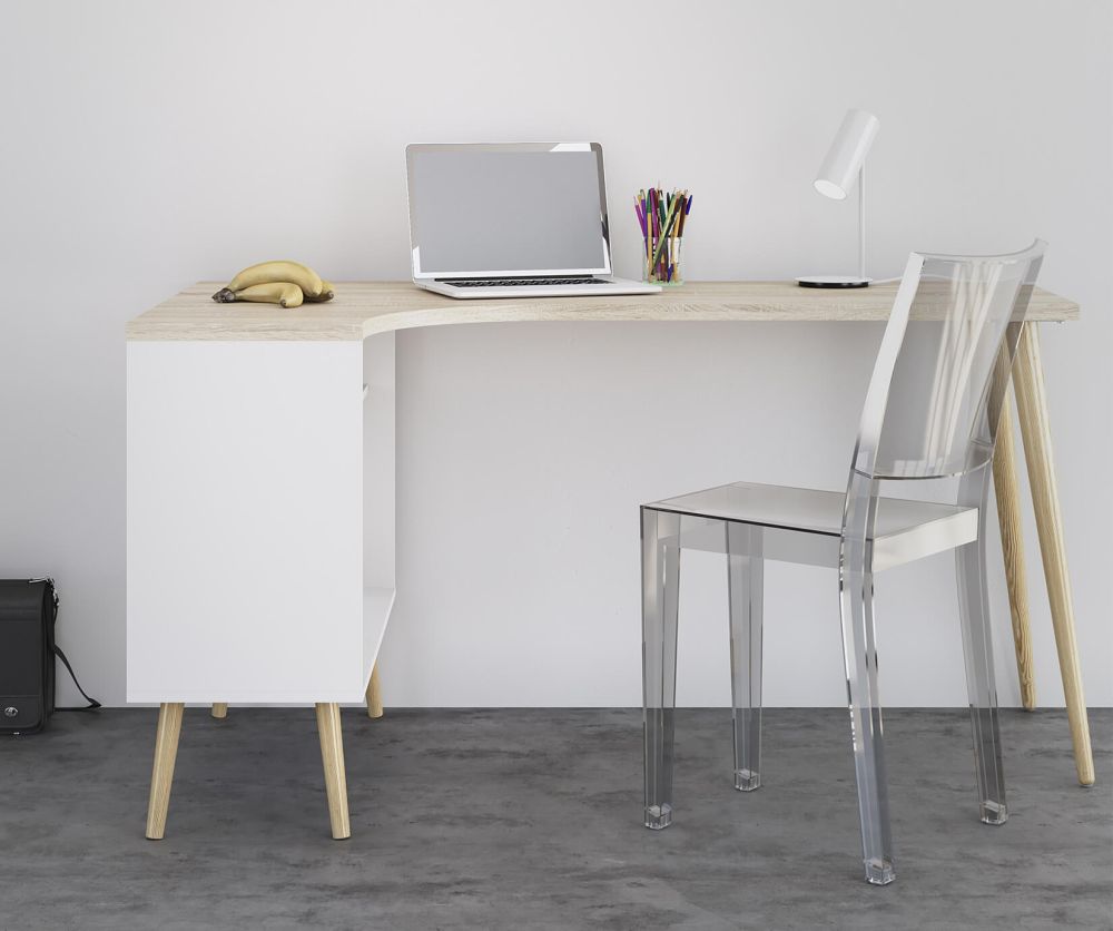FTG Oslo White and Oak 2 Drawer Desk