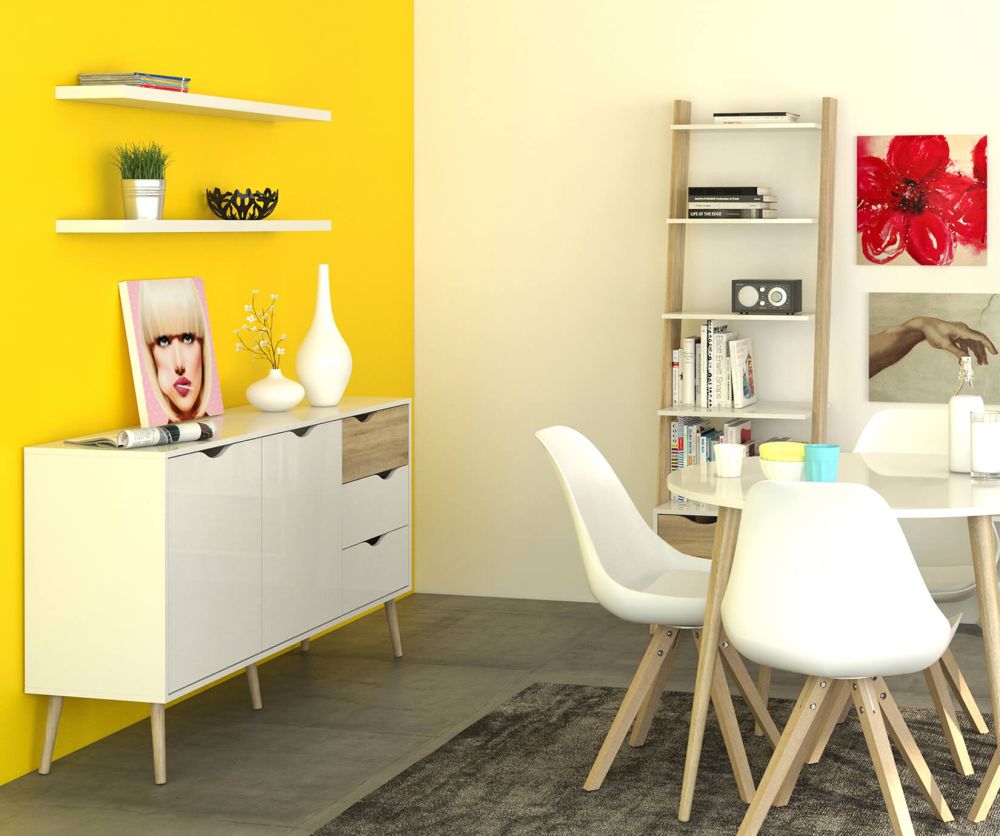 FTG Oslo White and Oak 1 Drawer Leaning Bookcase