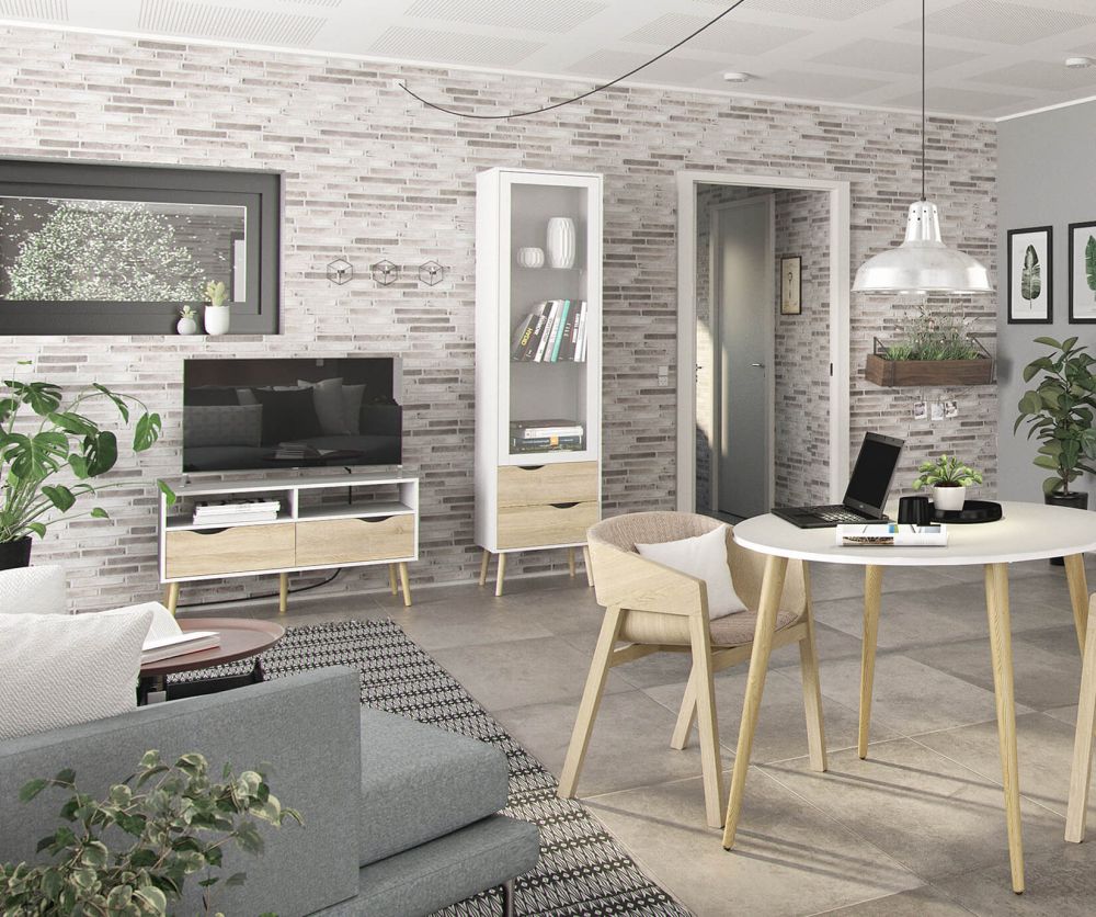 FTG Oslo White and Oak 2 Drawer TV Unit