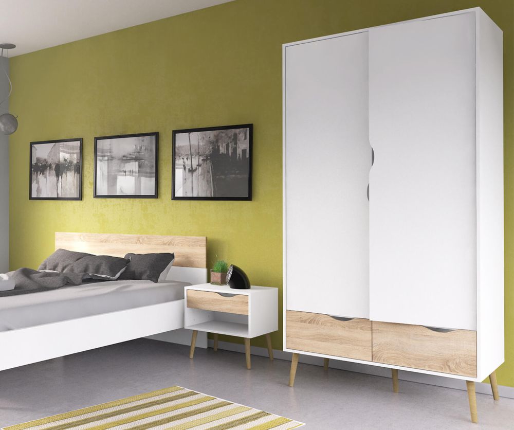 FTG Oslo White and Oak 2 Door 2 Drawer Wardrobe