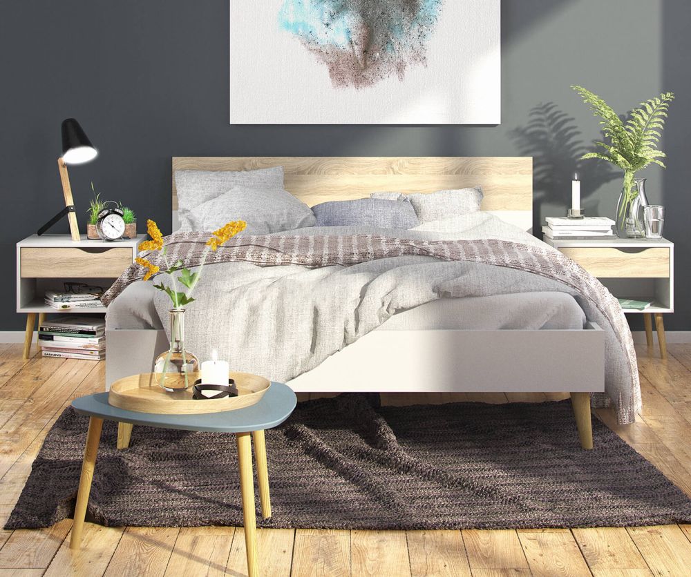 FTG Oslo White and Oak Euro Bed Frame
