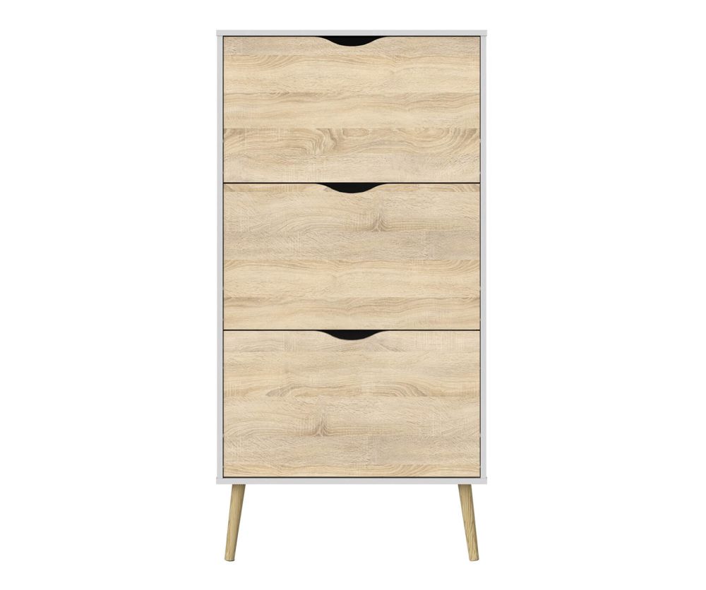 FTG Oslo White and Oak 3 Drawer Shoe Cabinet