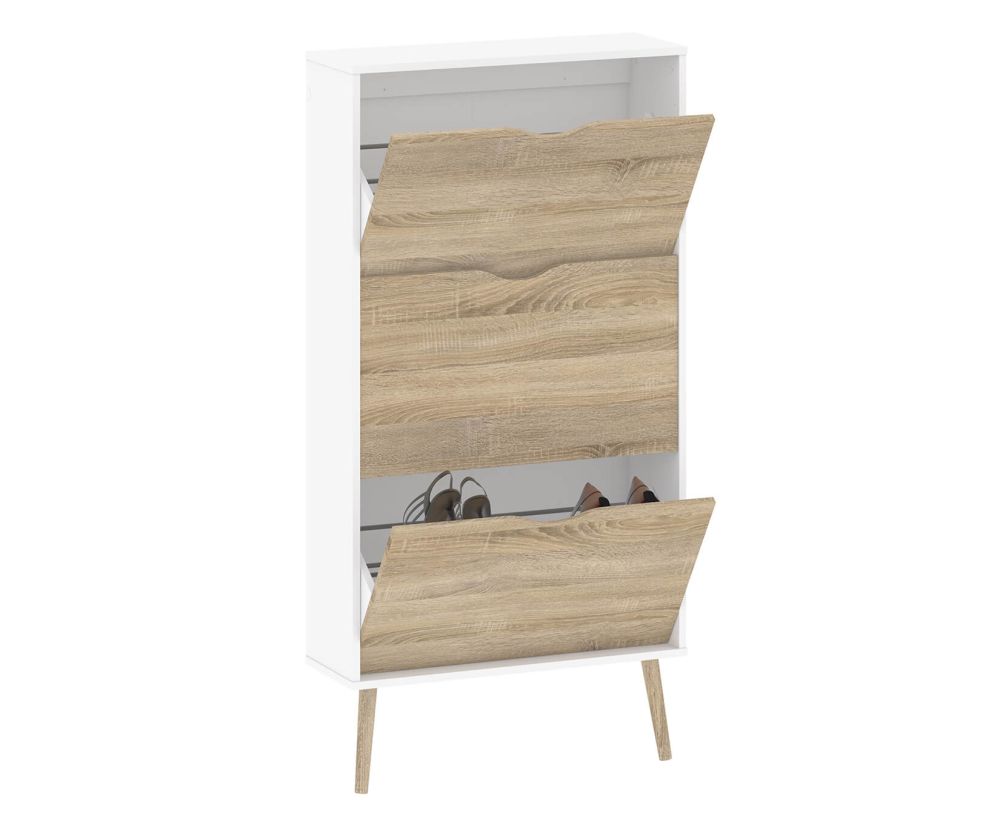 FTG Oslo White and Oak 3 Drawer Shoe Cabinet