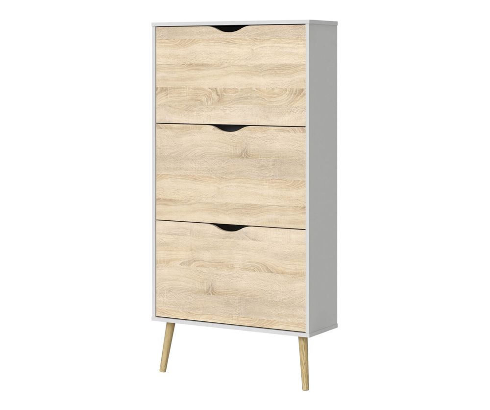 FTG Oslo White and Oak 3 Drawer Shoe Cabinet