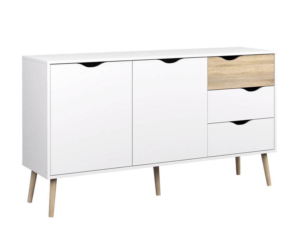 FTG Oslo White and Oak Large 3 Drawer 2 Door Sideboard