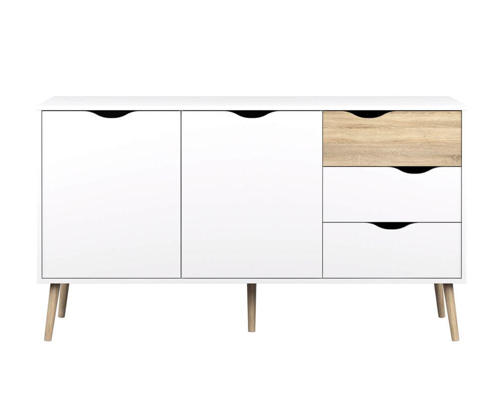 FTG Oslo White and Oak Large 3 Drawer 2 Door Sideboard