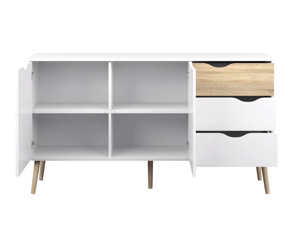 FTG Oslo White and Oak Large 3 Drawer 2 Door Sideboard