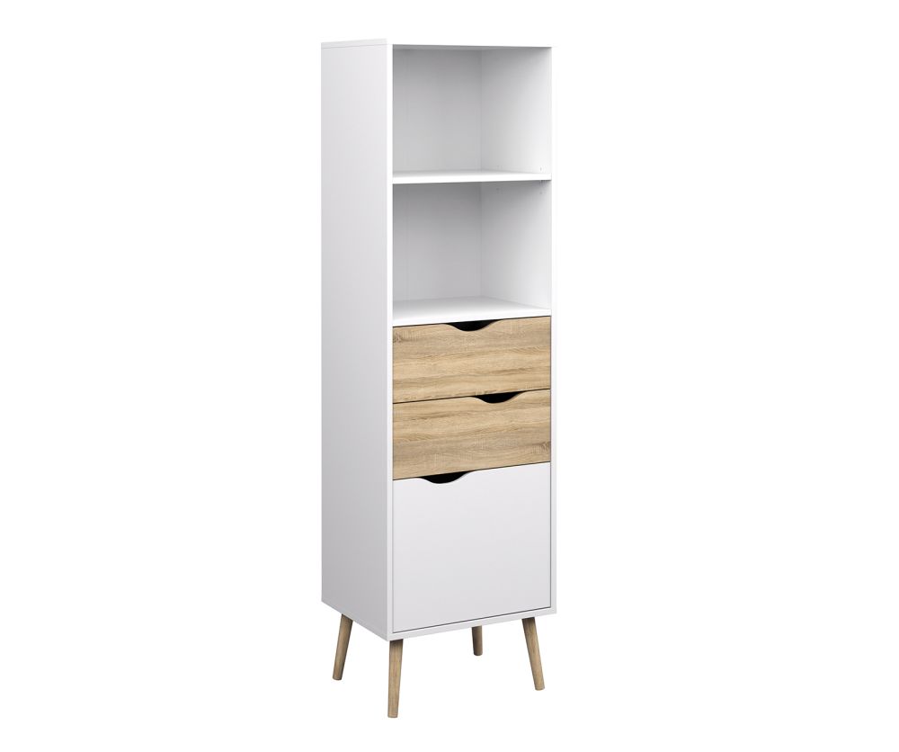 FTG Oslo White and Oak 2 Drawers 1 Door Bookcase