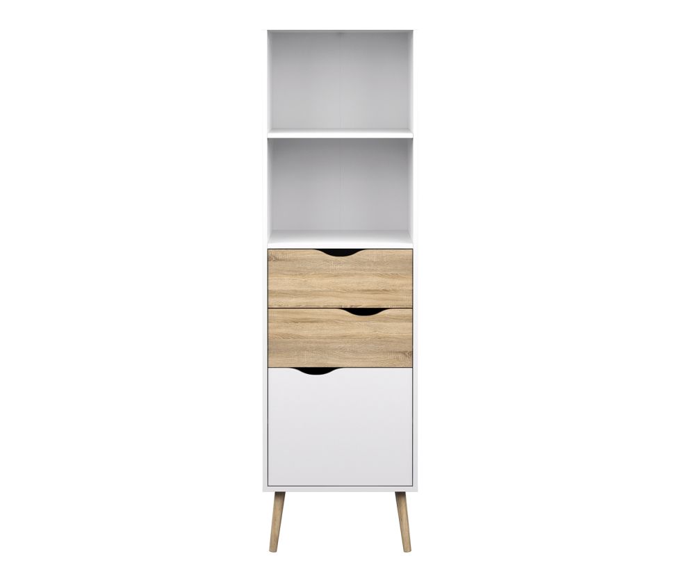 FTG Oslo White and Oak 2 Drawers 1 Door Bookcase