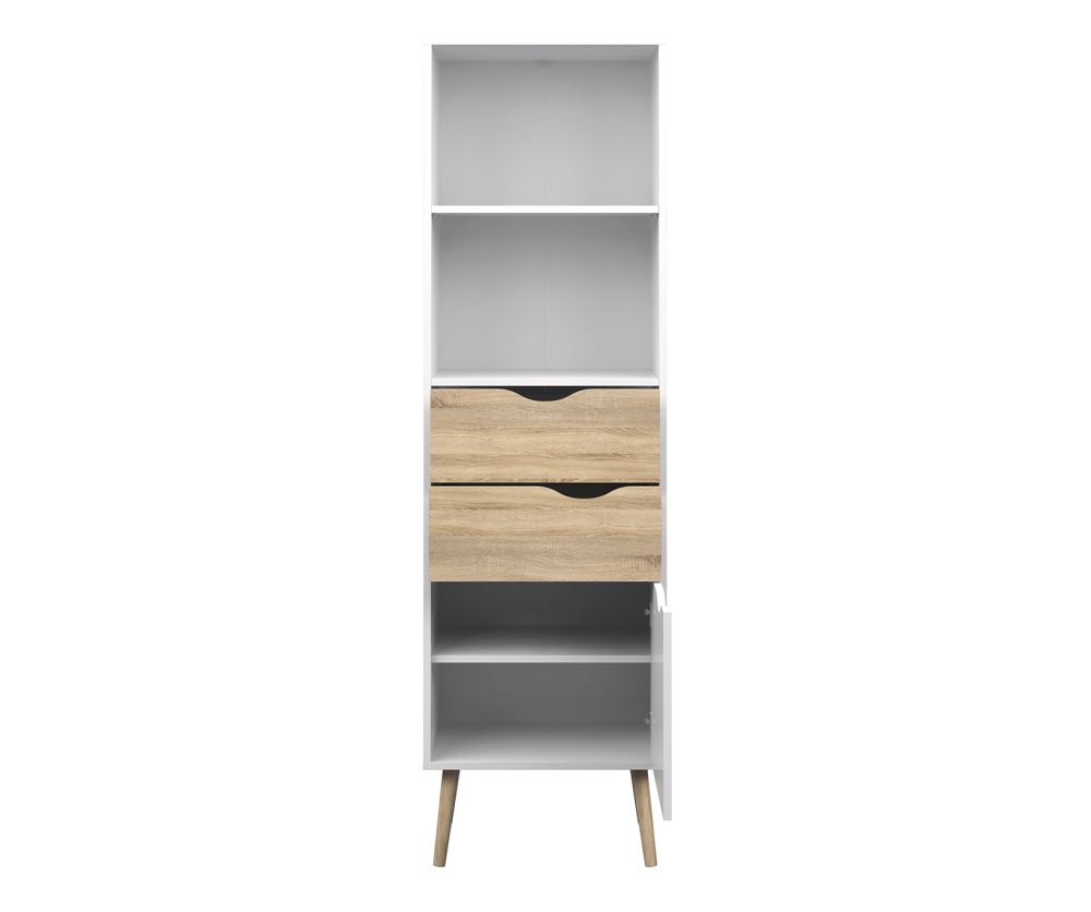 FTG Oslo White and Oak 2 Drawers 1 Door Bookcase
