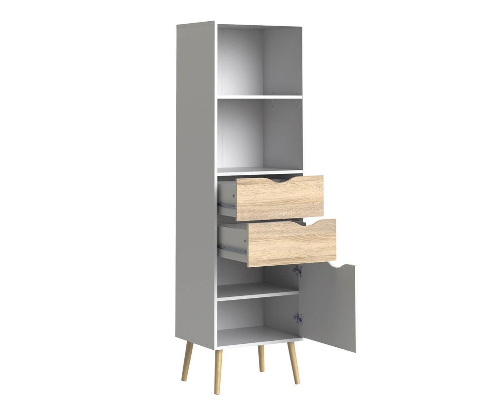 FTG Oslo White and Oak 2 Drawers 1 Door Bookcase