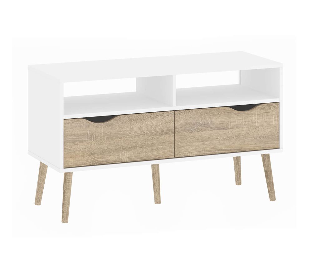 FTG Oslo White and Oak 2 Drawer TV Unit