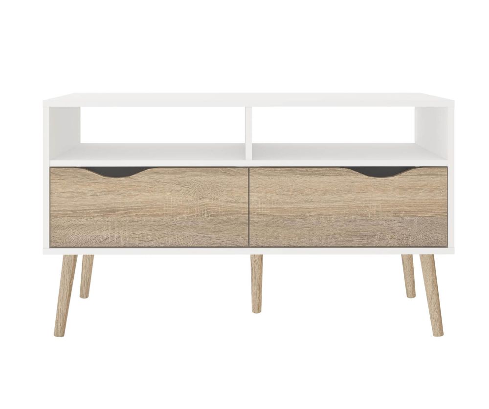 FTG Oslo White and Oak 2 Drawer TV Unit