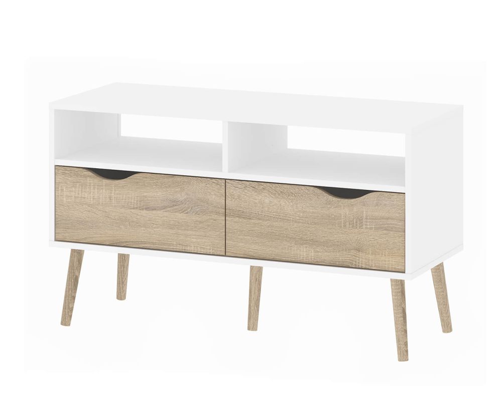 FTG Oslo White and Oak 2 Drawer TV Unit