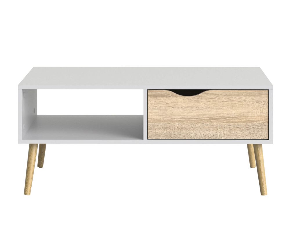 FTG Oslo White and Oak 1 Drawer 1 Shelf Coffee Table
