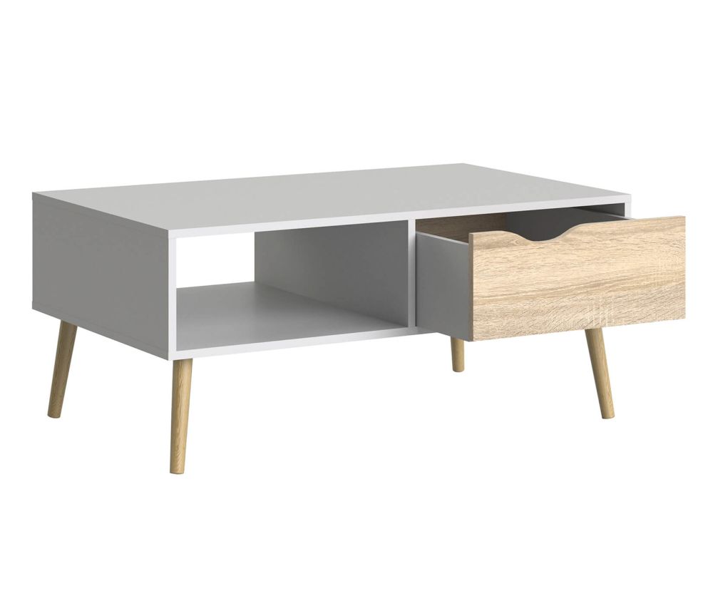 FTG Oslo White and Oak 1 Drawer 1 Shelf Coffee Table