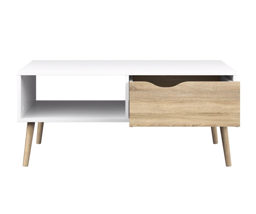 FTG Oslo White and Oak 1 Drawer 1 Shelf Coffee Table