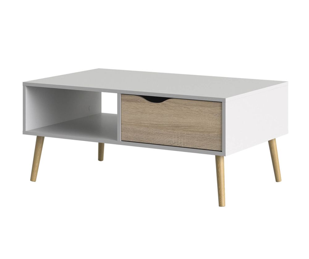 FTG Oslo White and Oak 1 Drawer 1 Shelf Coffee Table