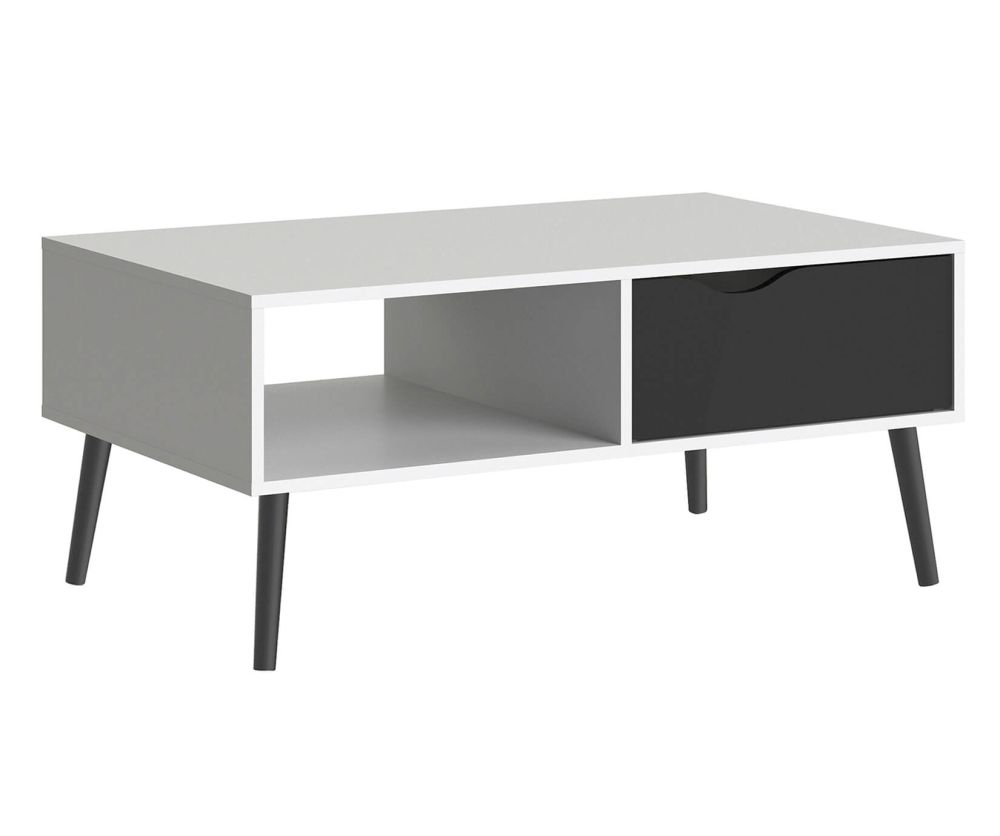 FTG Oslo White and Black Matt 1 Drawer 1 Shelf Coffee Table
