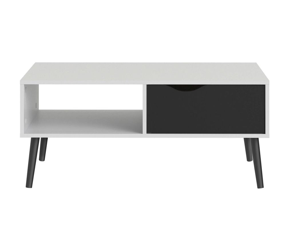 FTG Oslo White and Black Matt 1 Drawer 1 Shelf Coffee Table