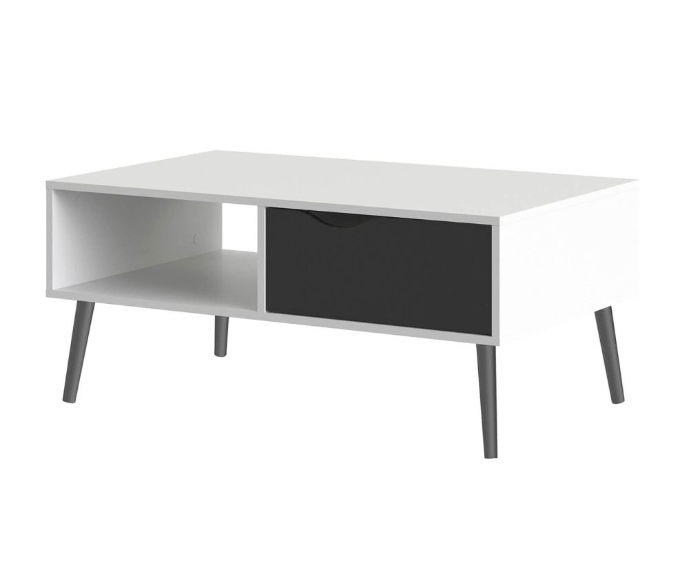 FTG Oslo White and Black Matt 1 Drawer 1 Shelf Coffee Table